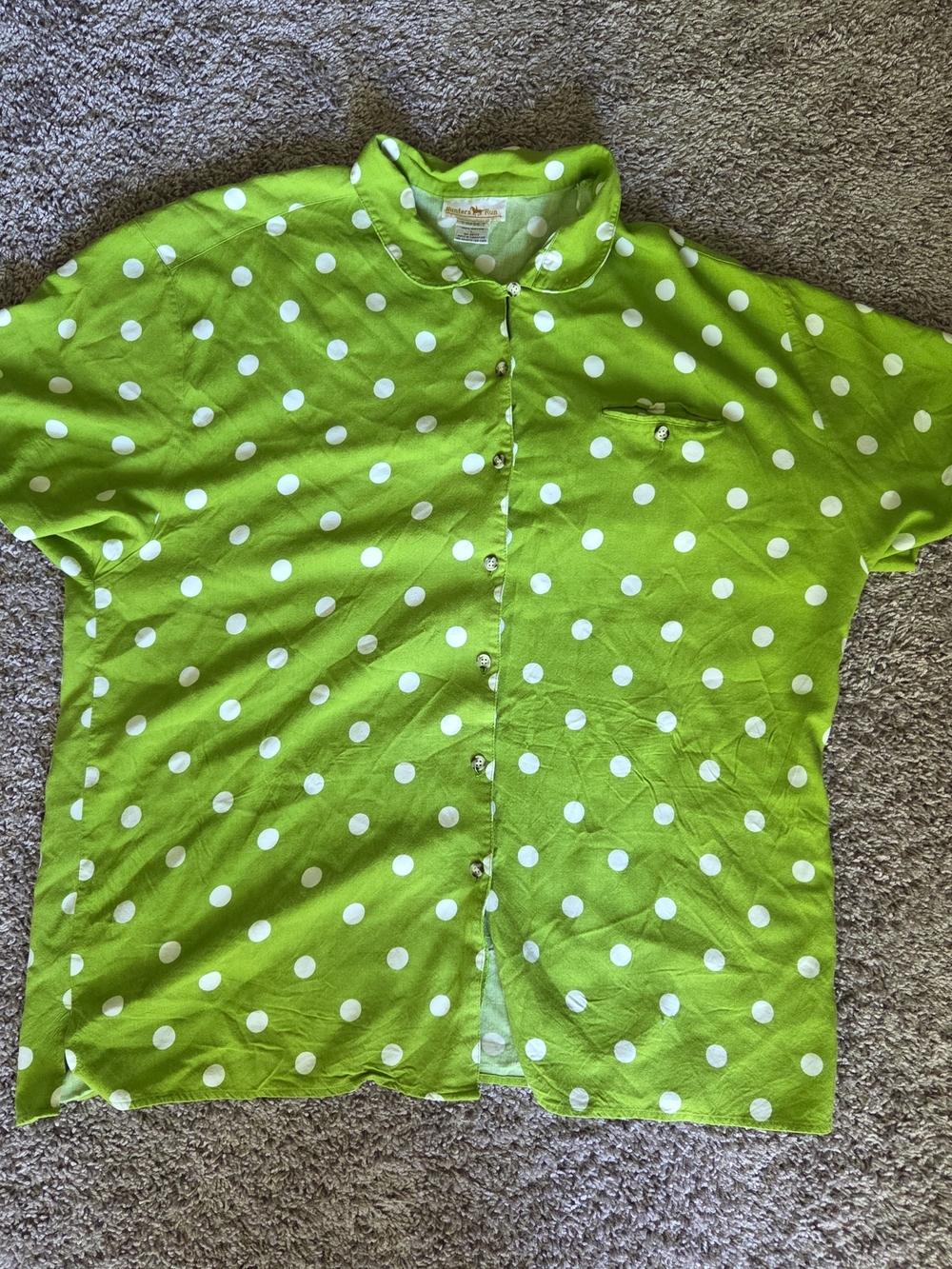Men's Bright Green Polka Dot Short-Sleeve Button Shirt